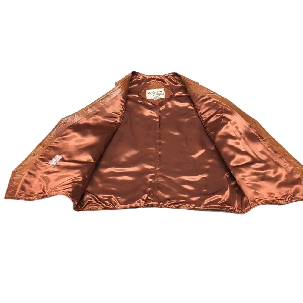 Vtg Remy Leather Fashions Leather Vest Mens 42 Cognac Brown Western‎ USA